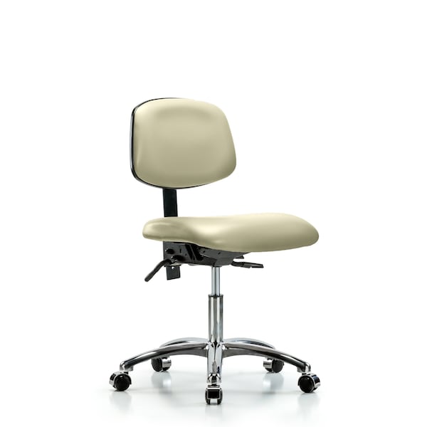 Blue Ridge Ergonomics VDHCH-CR-T1-A0-CC-8501 Rutledge Vinyl Chair Chrome - Desk Height with Seat Tilt & Casters in Adobe White Trailblazer™ Vinyl