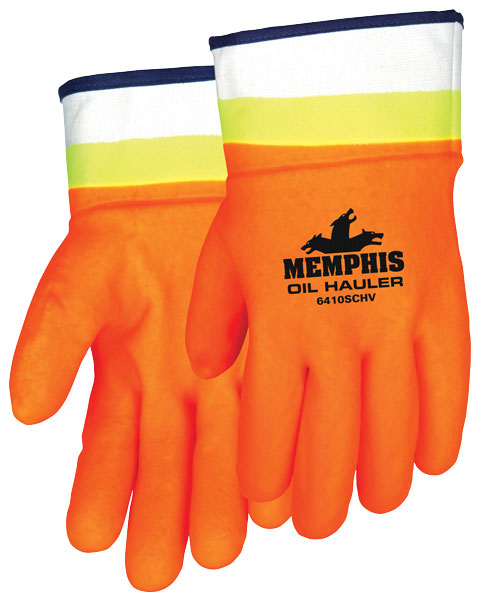 MCR Safety 6410SCHV MCR Safety Oil Hauler Double Dipped PVC Work Gloves Hi-Visibility Orange PVC over Lime PVC Soft Jersey Lining Protective Safety Cuff (1 DZ)