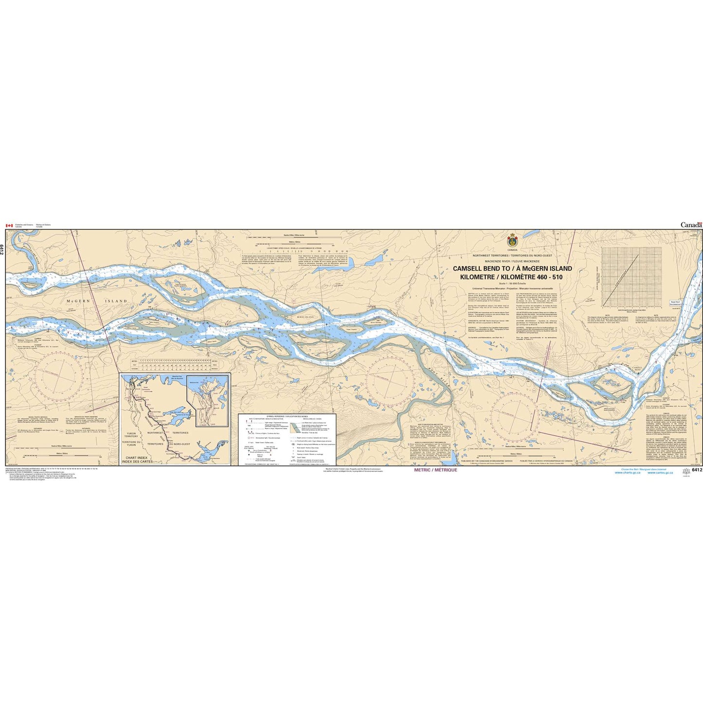Paradise Clay CAN6412 CHS Chart Camsell Bend to/ McGern Island Kilometre 460 / Kilometre 510