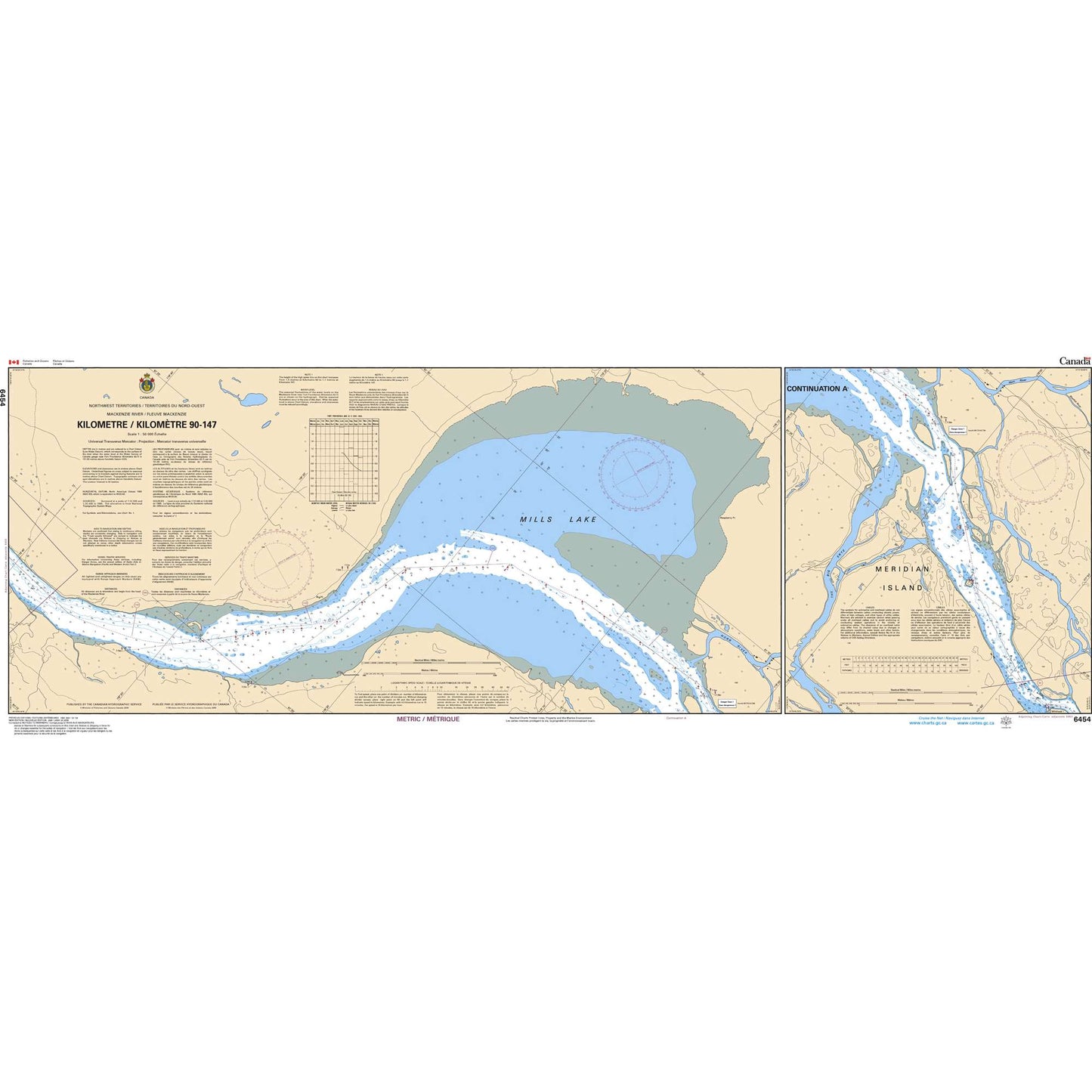 Paradise Clay CAN6454 CHS Chart Mackenzie River / Fleuve Mackenzie (Kilometre / Kilomètre 90-147)