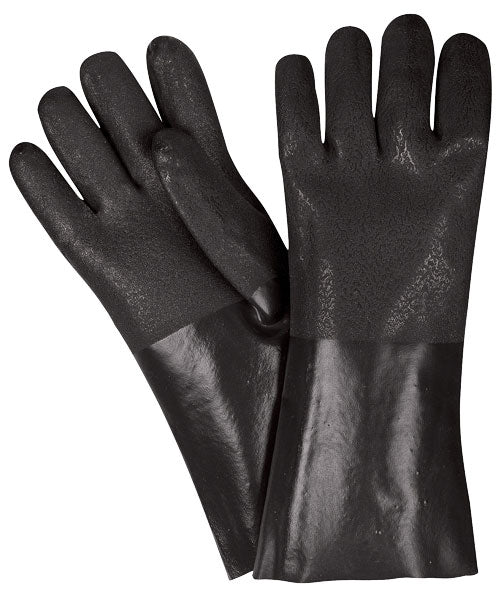 MCR Safety 6514SJ PVC Coated Work Gloves Double Dipped with Textured Black PVC Soft Jersey Lining 14 Inch Length (1 DZ)
