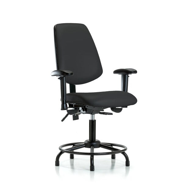 Blue Ridge Ergonomics VDHCH-MB-RT-T1-A1-RG-8540 Rutledge Vinyl Chair - Desk Height with Round Tube Base, Medium Back, Seat Tilt, Adjustable Arms, & Stationary Glides in Black Trailblazer™ Vinyl