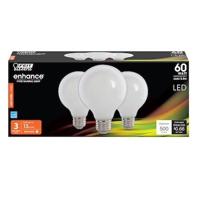 Feit Electric G2560W927CA/FIL/3/RP 60W Replacement G25 Soft White Dimmable White Enhance Glass Filament Globe LED (3-Pack)