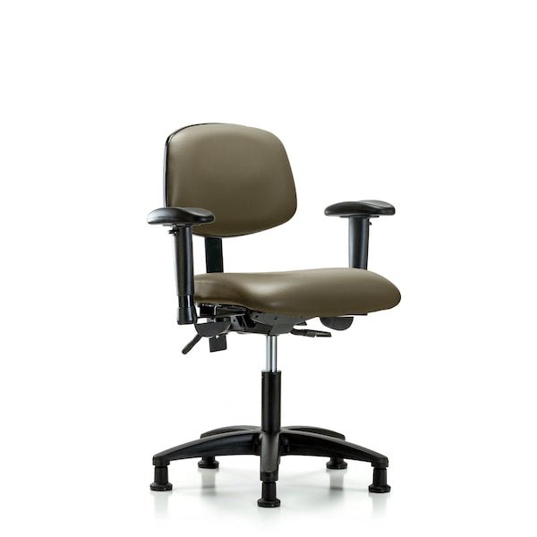 Blue Ridge Ergonomics VDHCH-RT-T0-A1-RG-8809 Rutledge Vinyl Chair - Desk Height with Round Tube Base, Adjustable Arms, & Stationary Glides in Taupe Supernova™ Vinyl