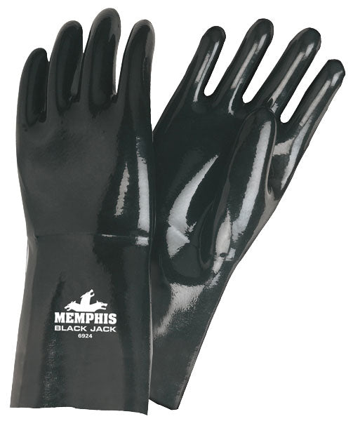 MCR Safety 6924 Black Jack® Series Black Neoprene Coated Work Gloves Multi-Dipped Smooth Neoprene 14-Inch Length Fully Coated Brushed Interlock Lining (1 DZ)