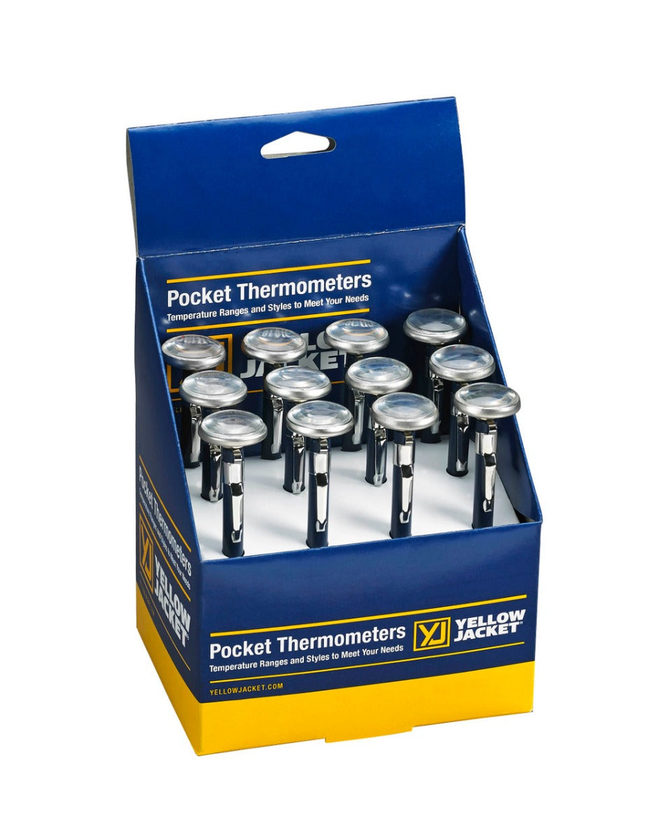 Yellow Jacket 69251 Pocket Thermometer, 1" Dial, 0°F to 220°F (12-Pack), with Stainless Steel Stem and Pocket Clip