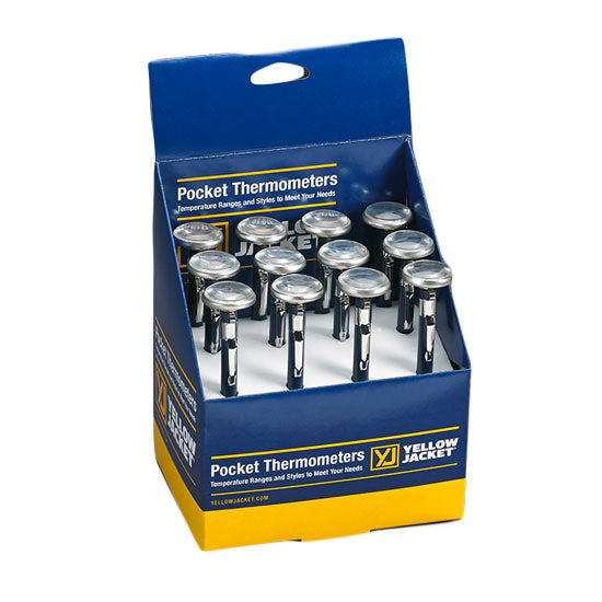 Yellow Jacket 69265 Pocket Dial Thermometer – 1" Dial, 0°C to 70°C, 5" Stainless Steel Stem, 12 Pack HVAC Refrigeration
