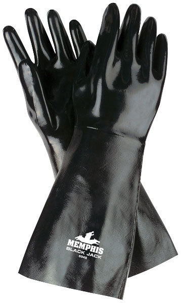 MCR Safety 6948 Black Jack® Series Black Neoprene Coated Work Gloves Multi-Dipped Smooth Neoprene 18-Inch Length Fully Coated Brushed Interlock Lining (1 DZ)