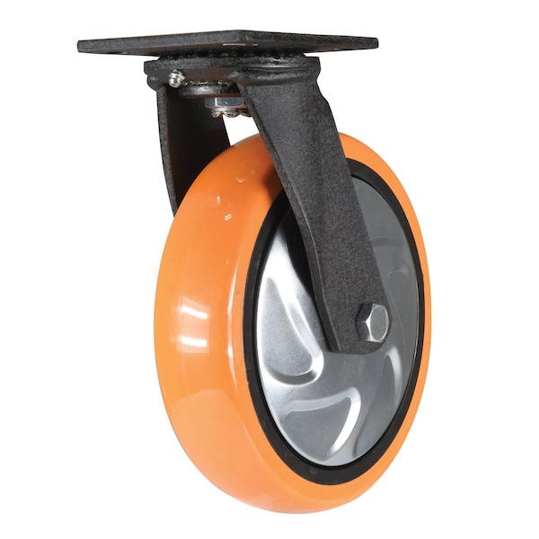 Vestil CST-E6-8X2PUP-S Polyurethane Swivel Caster 8 In. Diameter x 2 In. Width 925 Lb. Capacity Orange/Silver