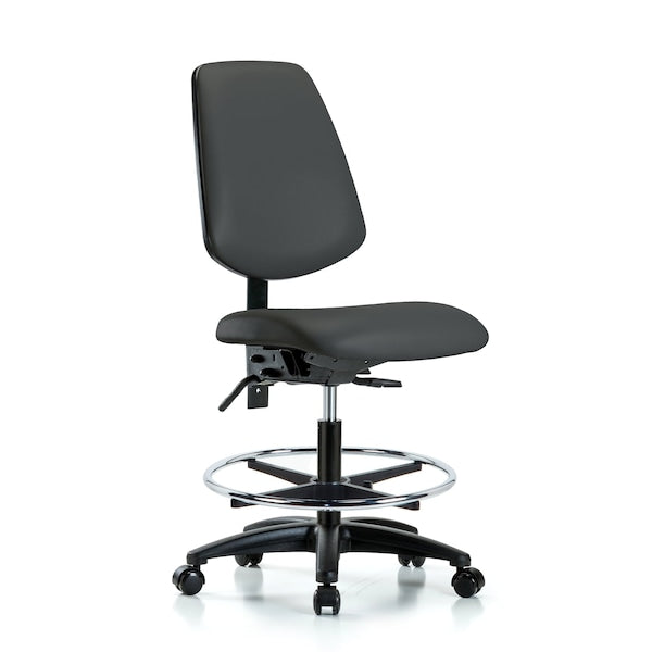 Blue Ridge Ergonomics VMBCH-MB-CR-T0-A0-CF-CC-8605 Rutledge Vinyl Chair Chrome - Medium Bench Height with Medium Back, Chrome Foot Ring, & Casters in Charcoal Trailblazer™ Vinyl