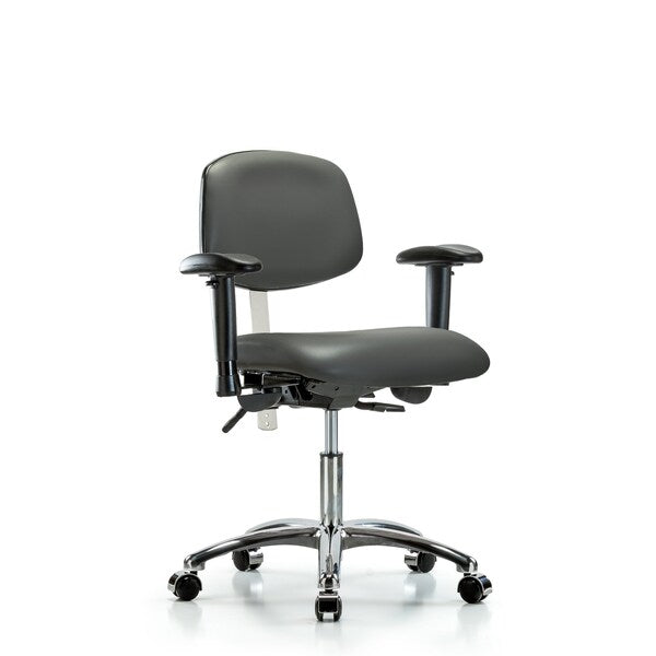 Blue Ridge Ergonomics NCR-VDHCH-CR-T0-A1-CC-8823 Class 100 Vinyl Clean Room Chair - Desk Height with Adjustable Arms & Casters in Carbon Supernova™ Vinyl