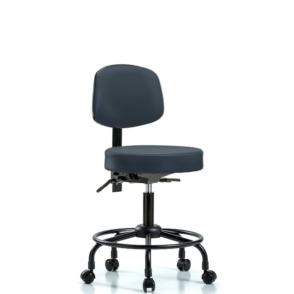 Blue Ridge Ergonomics VDHST-RT-T0-RC-8582 Rutledge Vinyl Stool with Back - Desk Height with Round Tube Base & Casters in Imperial Blue Trailblazer™ Vinyl