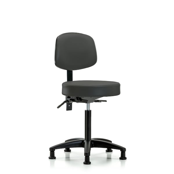 Blue Ridge Ergonomics VMBST-RG-T0-NF-RG-8605 Rutledge Vinyl Stool with Back - Medium Bench Height with Stationary Glides in Charcoal Trailblazer™ Vinyl