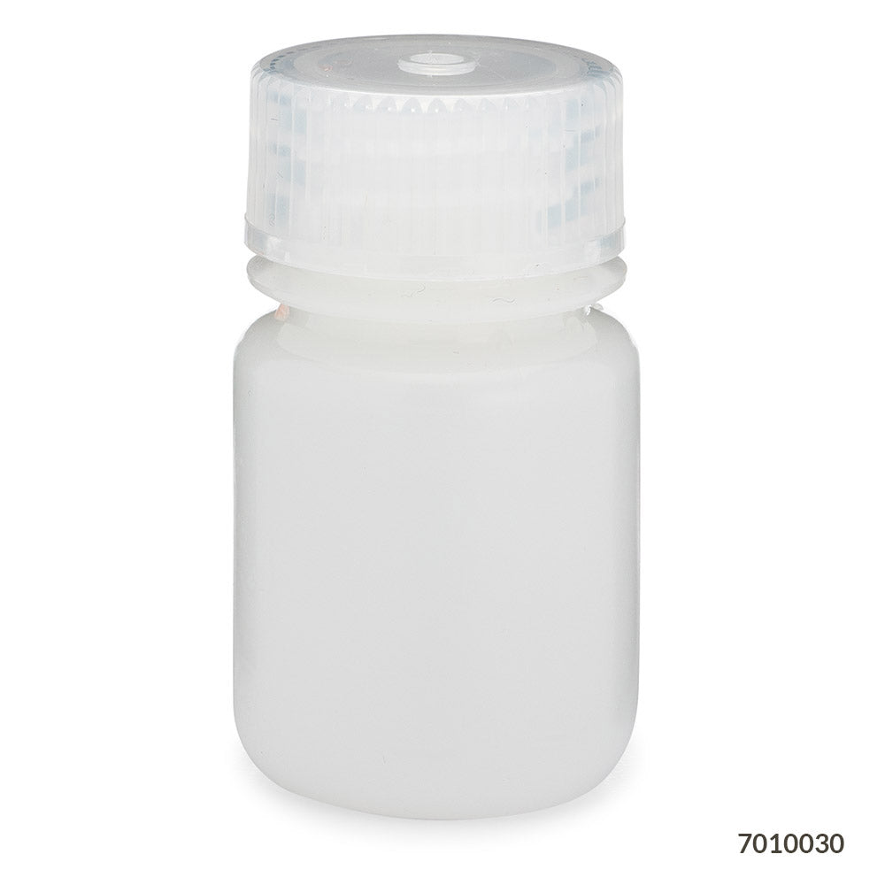 Globe Scientific 7010030 Bottle Wide Mouth HDPE Bottle Attached PP Screw Cap 30mL 12/Pack