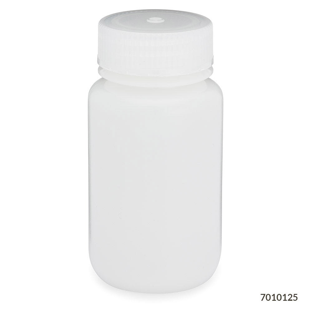 Globe Scientific 7010125 Bottle Wide Mouth HDPE Bottle Attached PP Screw Cap 125mL 12/Pack