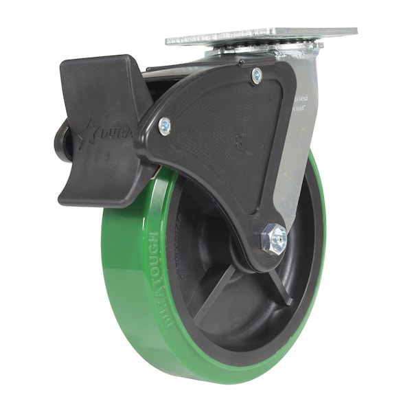 Vestil CST-F34-8X2DT-SWTB1 Polyurethane Swivel With Total Brake Caster 8 In. Diameter x 2 In. Width 1000 lb Green/Black