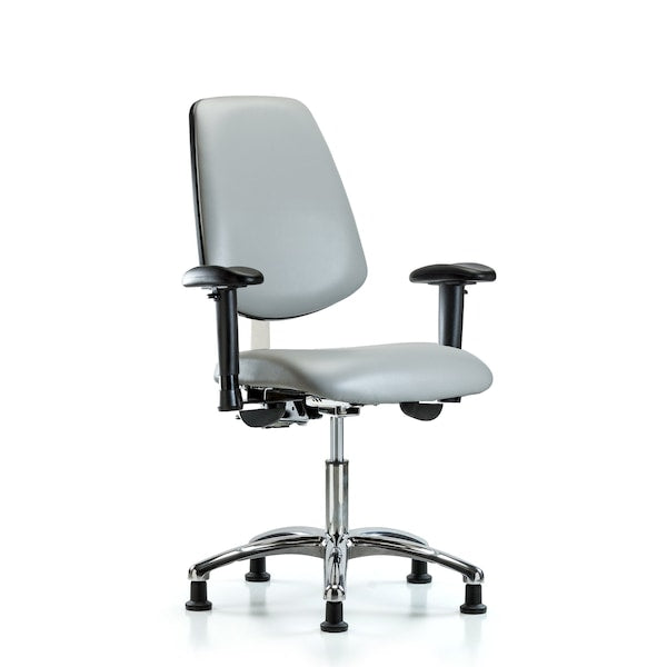 Blue Ridge Ergonomics NCR-VDHCH-MB-CR-T0-A1-RG-8567 Class 100 Vinyl Clean Room Chair - Desk Height with Medium Back, Adjustable Arms, & Stationary Glides in Dove Trailblazer™ Vinyl