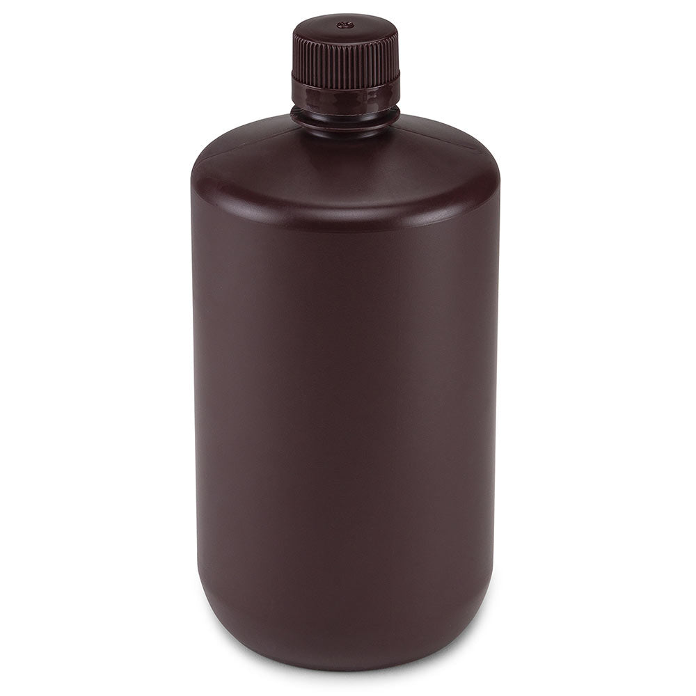 Globe Scientific 7052000AM Bottle Narrow Mouth Amber PP Bottle Attached PP Screw Cap 2 Litres (0.5 Gallons)