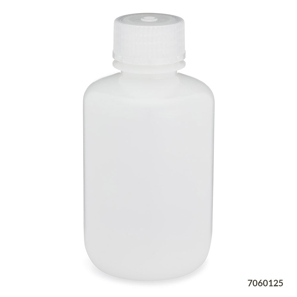 Globe Scientific 7060125 Bottle Narrow Mouth HDPE Bottle Attached PP Screw Cap 125mL 12/Pack