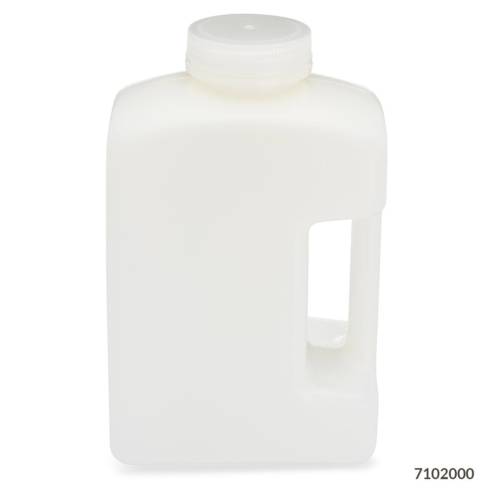 Globe Scientific 7102000 Bottle Rectangular Large Format HDPE Bottle 63mm PP Screw Cap 2000mL (64oz) 4/Pack