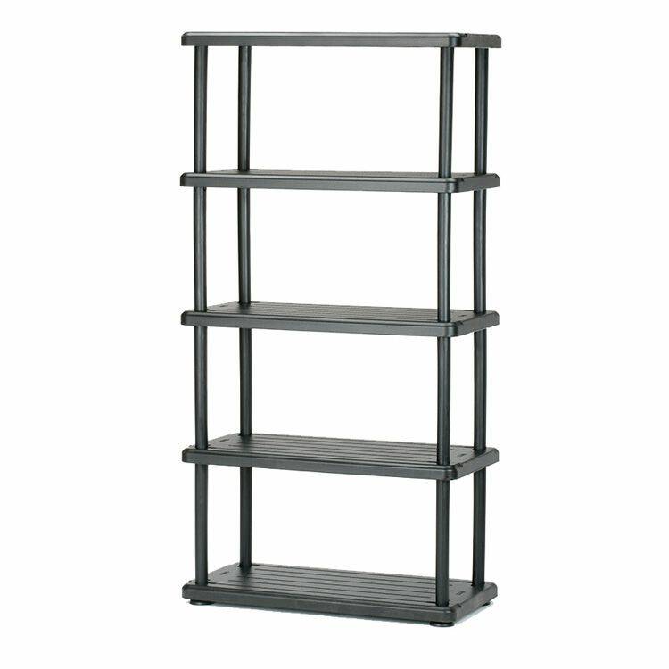 AbilityOne 7125016672788 5-Shelf Open Storage, Blow-Molded, 74" High, Black, Ea