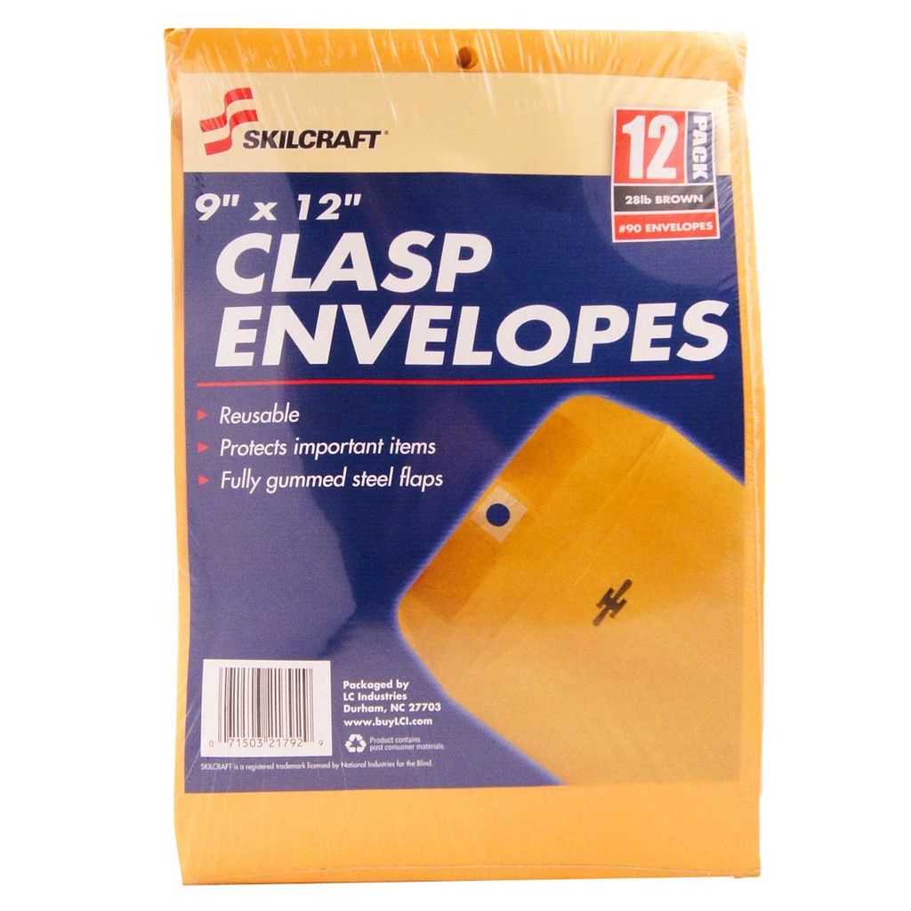 AbilityOne 71503217929 Skilcraft 9X12 Clasp Envelope 12 Pack - Clasp - 9" X 12" - Clasp - Kraft - 12/Pack