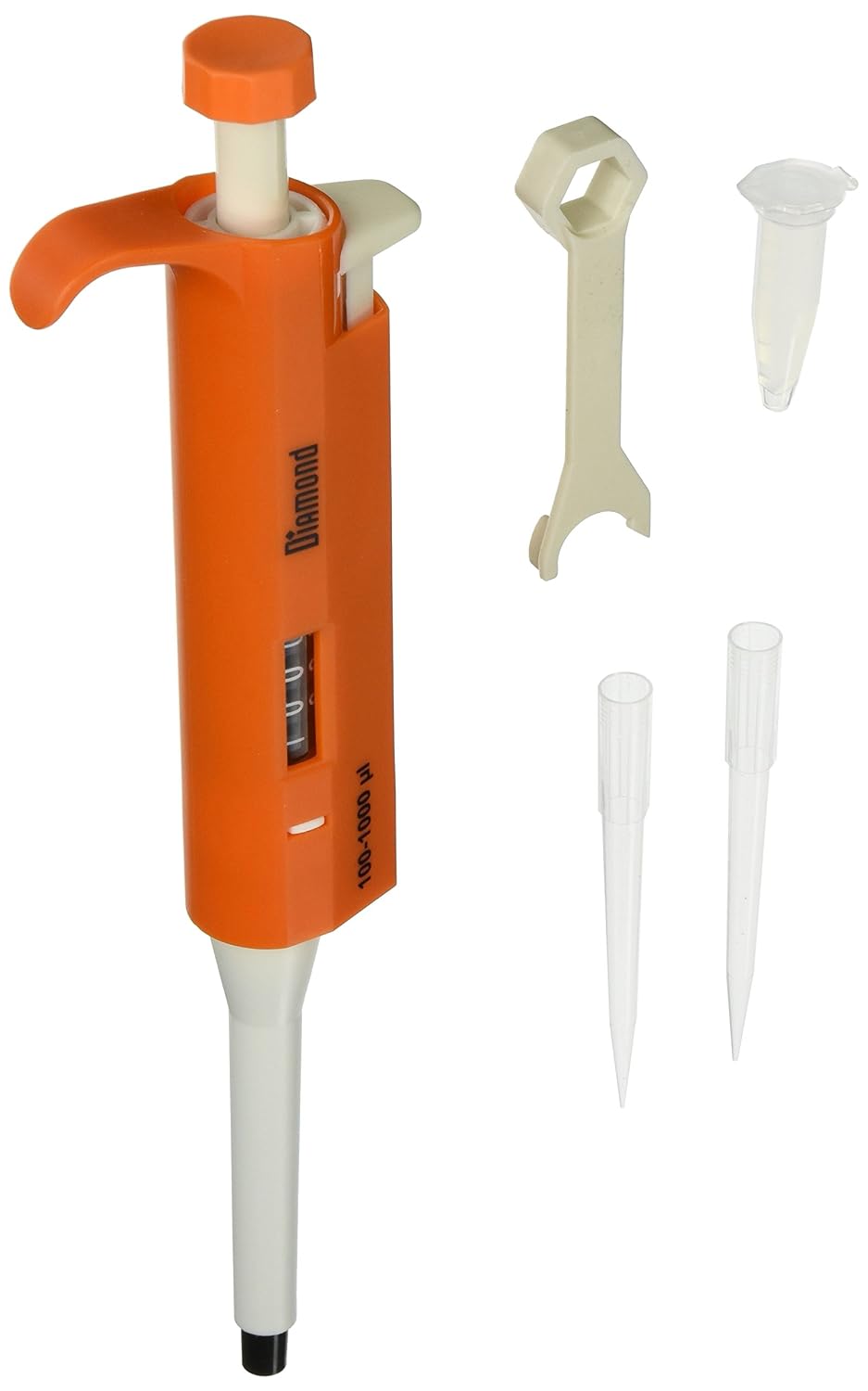 Globe Scientific 3301-1000 Pipette Diamond Adjustable Volume 100 - 1000uL Orange