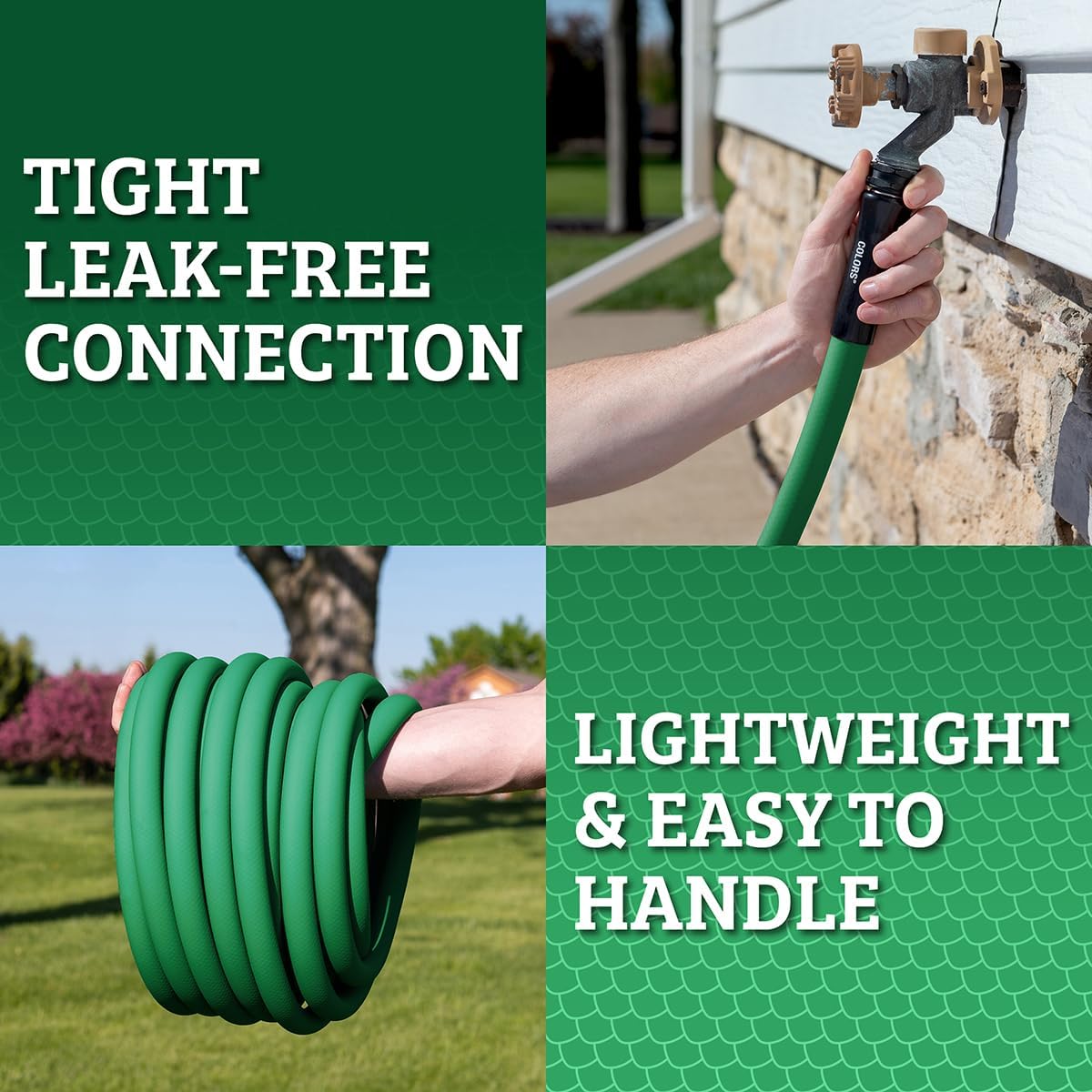 Colors HFZC505GR Std Grip Garden Hose 5/8" x 5' 3/4" - 11 1/2 GHT Fittings, Forest Green
