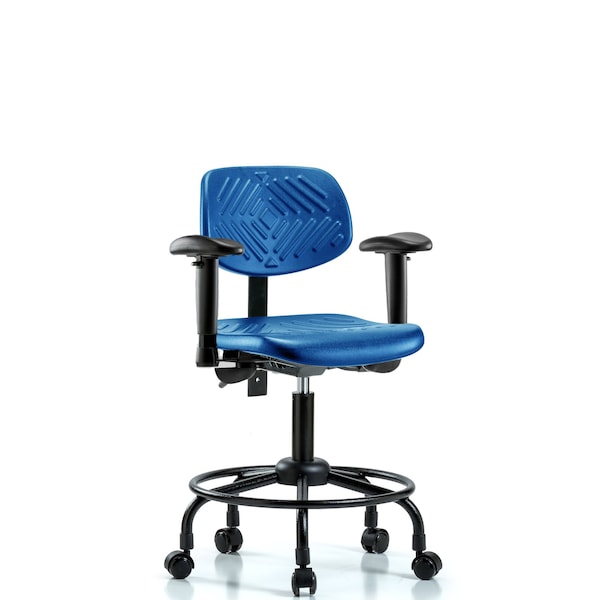 Blue Ridge Ergonomics PDHCH-RT-T1-A1-RC-BLU Polyurethane Chair Round Tube Base - Desk Height with Seat Tilt, Adjustable Arms, & Casters in Blue Polyurethane