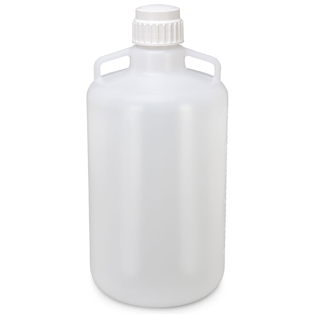 Globe Scientific 7250025 Carboy Round with Handles LDPE White PP Screwcap 25 Liter Molded Graduations