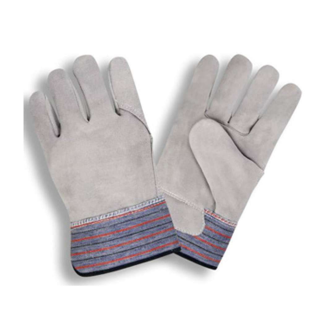 Cordova Safety 7330 Split Cowhide Leather Palm Gloves, Select Shoulder Leather Palm, Full Leather Back, Striped Canvas Back, Gunn Cut Pattern, 2.5-inch Rubberized Safety Cuff