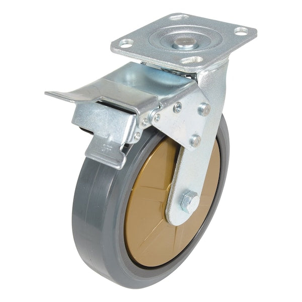 Vestil CST-KSM-8X2MR-SWTB Rubber Swivel With Total Brake Caster 8 In. Diameter x 2 In. Width 881 lb Dark Gray/Gold