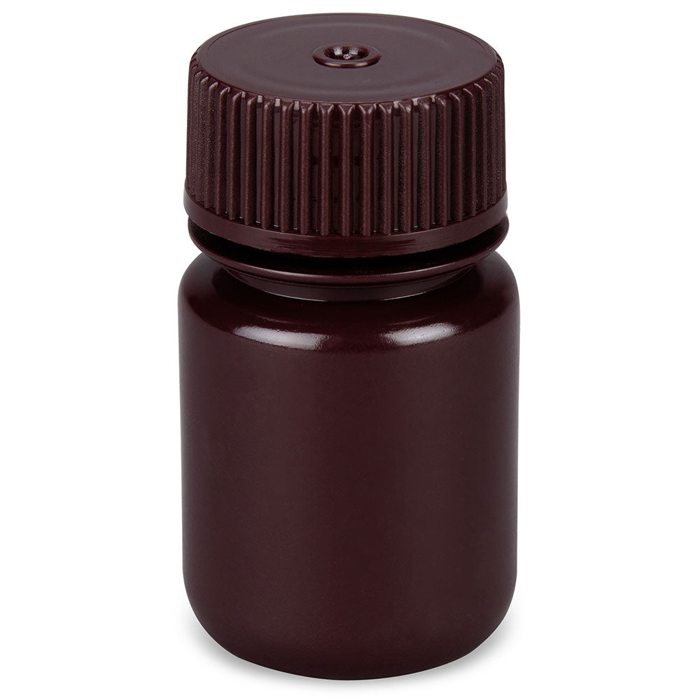 Globe Scientific 7510030AMBKS Bottle Wide Mouth Round Amber HDPE with Amber PP Closure 30mL Bulk Packed with Bottles and Caps Bagged Separately 1000/Case