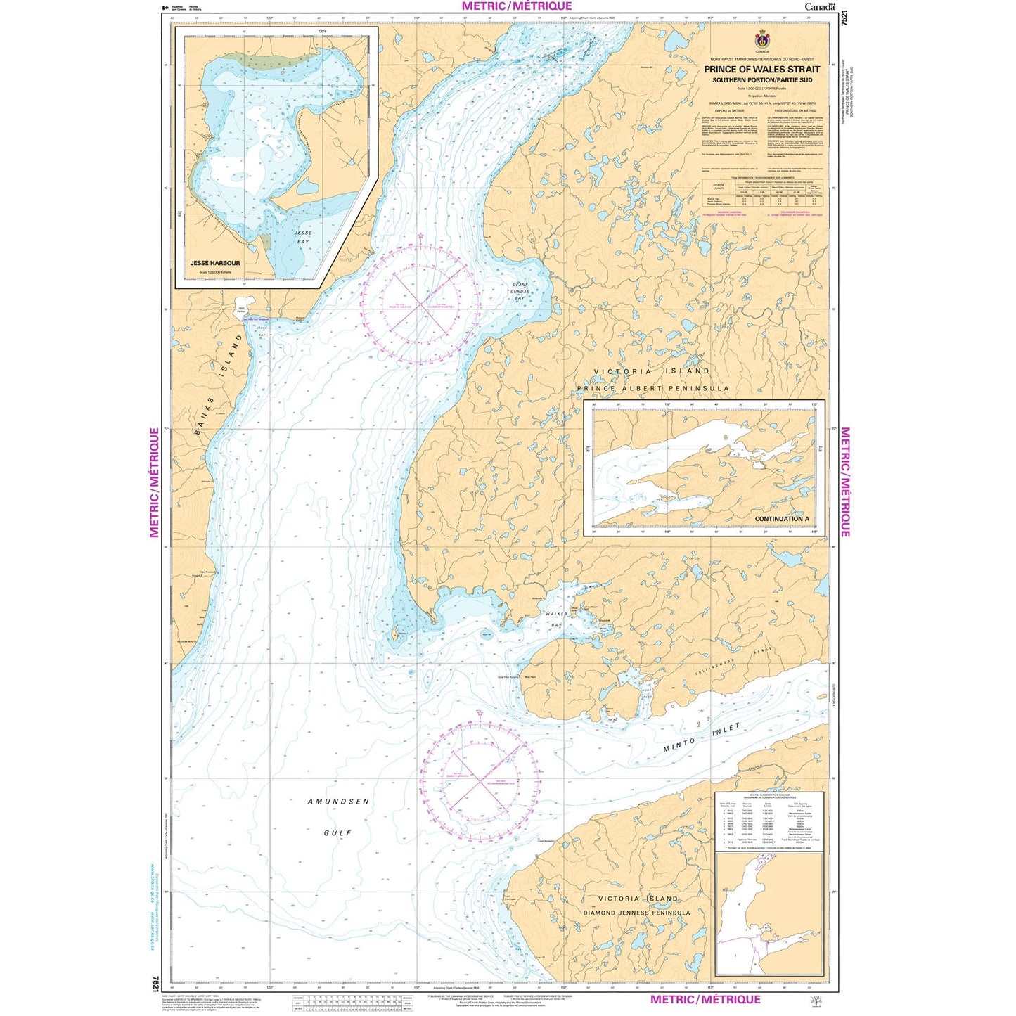 Paradise Clay CAN7521 CHS Chart Prince of Wales Strait, Southern Portion/ Partie Sud