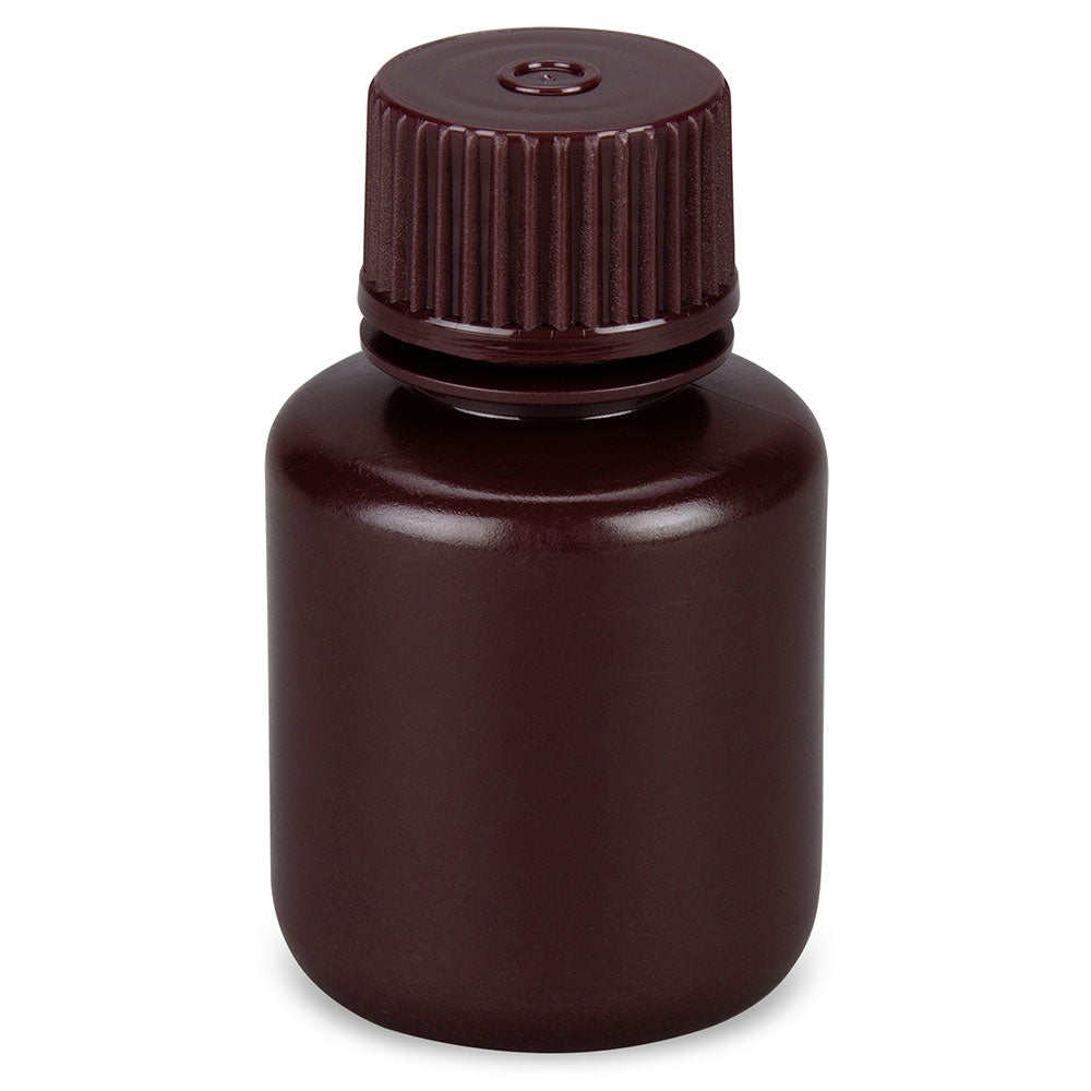 Globe Scientific 7560030AMBKS Bottle Narrow Mouth Boston Round Amber HDPE with Amber PP Closure 30mL Bulk Packed with Bottles and Caps Bagged Separately 1000/Case