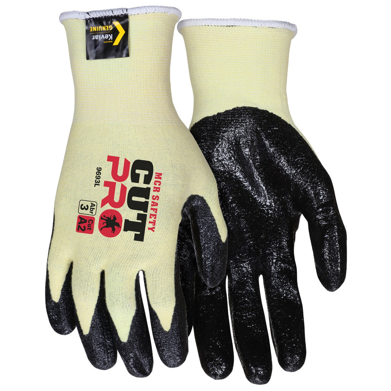 MCR Safety 9693XXL MCR Safety Cut Pro® 15-Gauge Stretch Kevlar® Shell Cut Resistant Work Gloves Black Textured Nitrile Coated Palm and Fingertips (1 DZ)