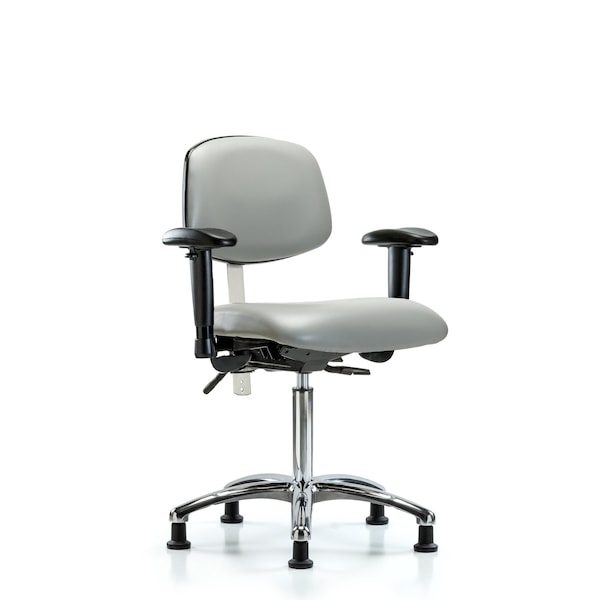 Blue Ridge Ergonomics NCR-VMBCH-CR-T1-A1-NF-RG-8567 Class 100 Vinyl Clean Room Chair - Medium Bench Height with Seat Tilt, Adjustable Arms, & Stationary Glides in Dove Trailblazer™ Vinyl