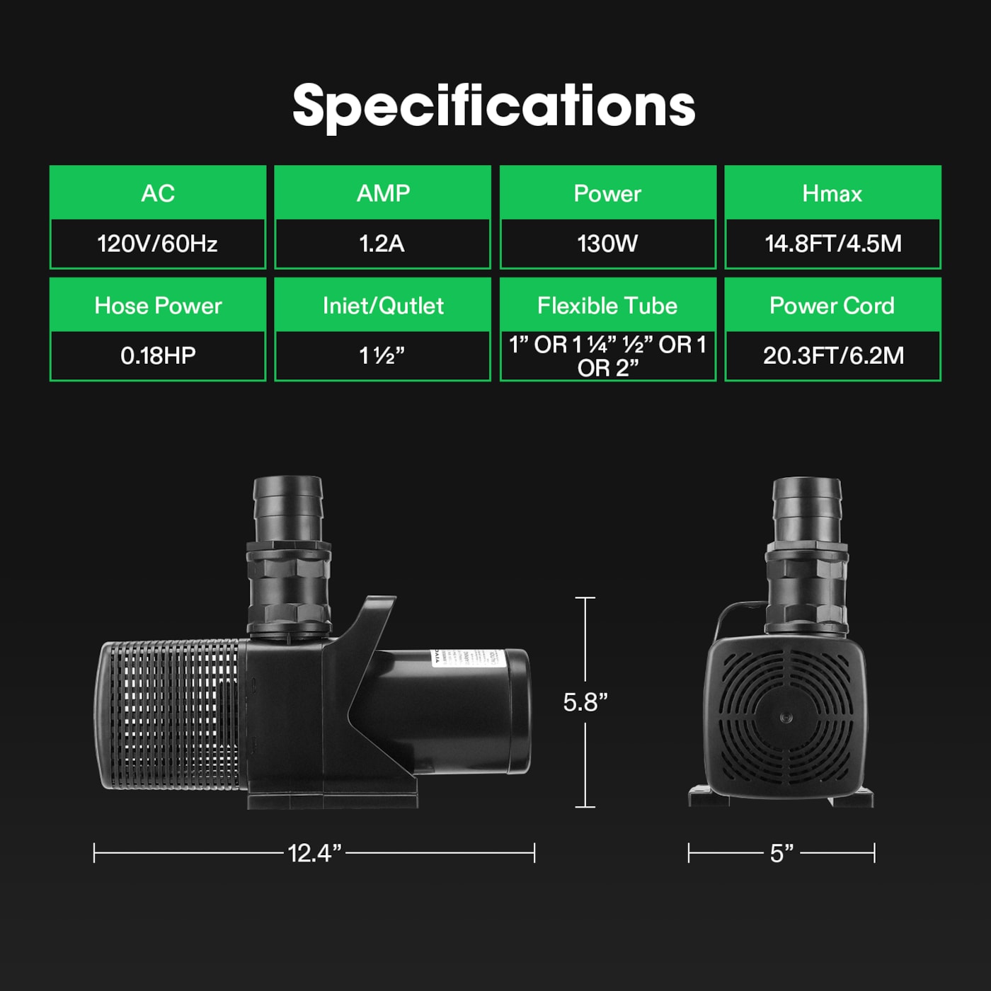 Vivosun 3567 GPH Submersible Water Pump 130W Ultra Quiet Pump