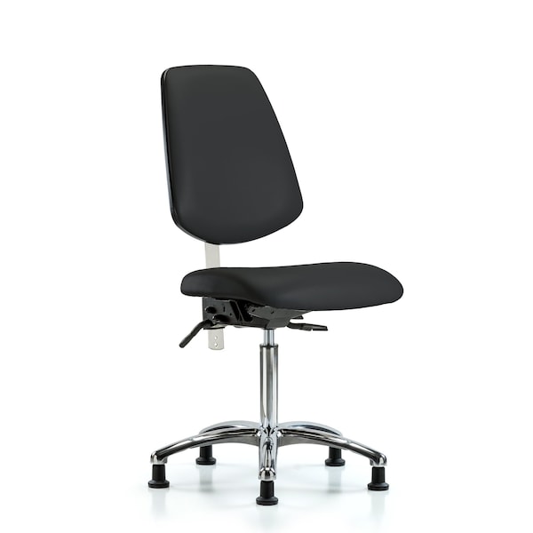 Blue Ridge Ergonomics NCR-VMBCH-MB-CR-T1-A0-NF-RG-8540 Class 100 Vinyl Clean Room Chair - Medium Bench Height with Medium Back, Seat Tilt, & Stationary Glides in Black Trailblazer™ Vinyl
