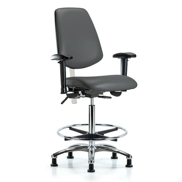 Blue Ridge Ergonomics NCR-VMBCH-CR-T1-A1-CF-RG-8613 Class 100 Vinyl Clean Room Chair - Medium Bench Height with Seat Tilt, Adjustable Arms, Chrome Foot Ring, & Stationary Glides in Orange Kist Trailblazer™ Vinyl