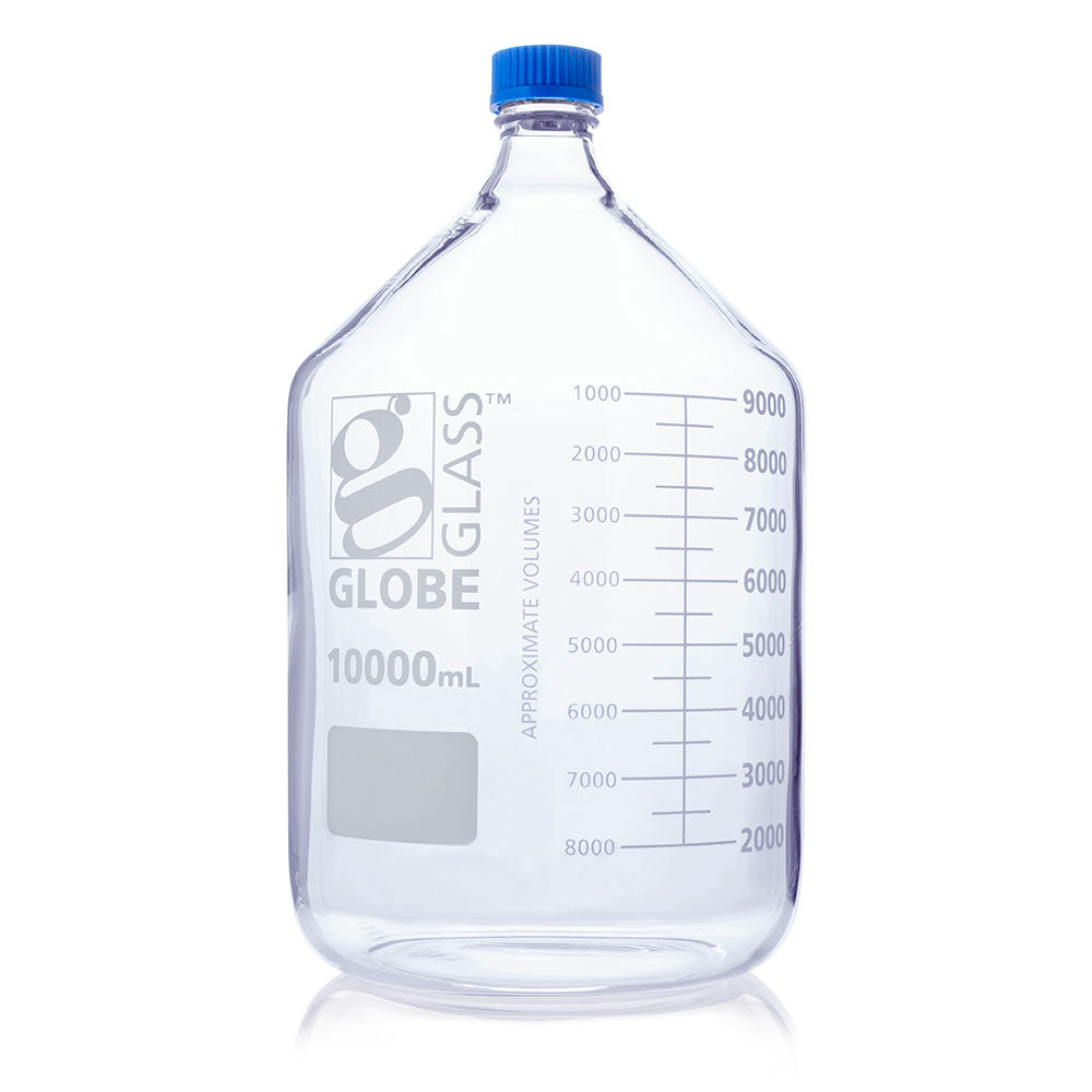 Globe Scientific 810010K Bottle Media Globe Glass 10000mL GL45 Screw Cap Dual Graduations 1/Box
