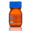 Globe Scientific 8110100 Bottle Amber Media Globe Glass 100mL GL45 Screw Cap Dual Graduations 10/Box