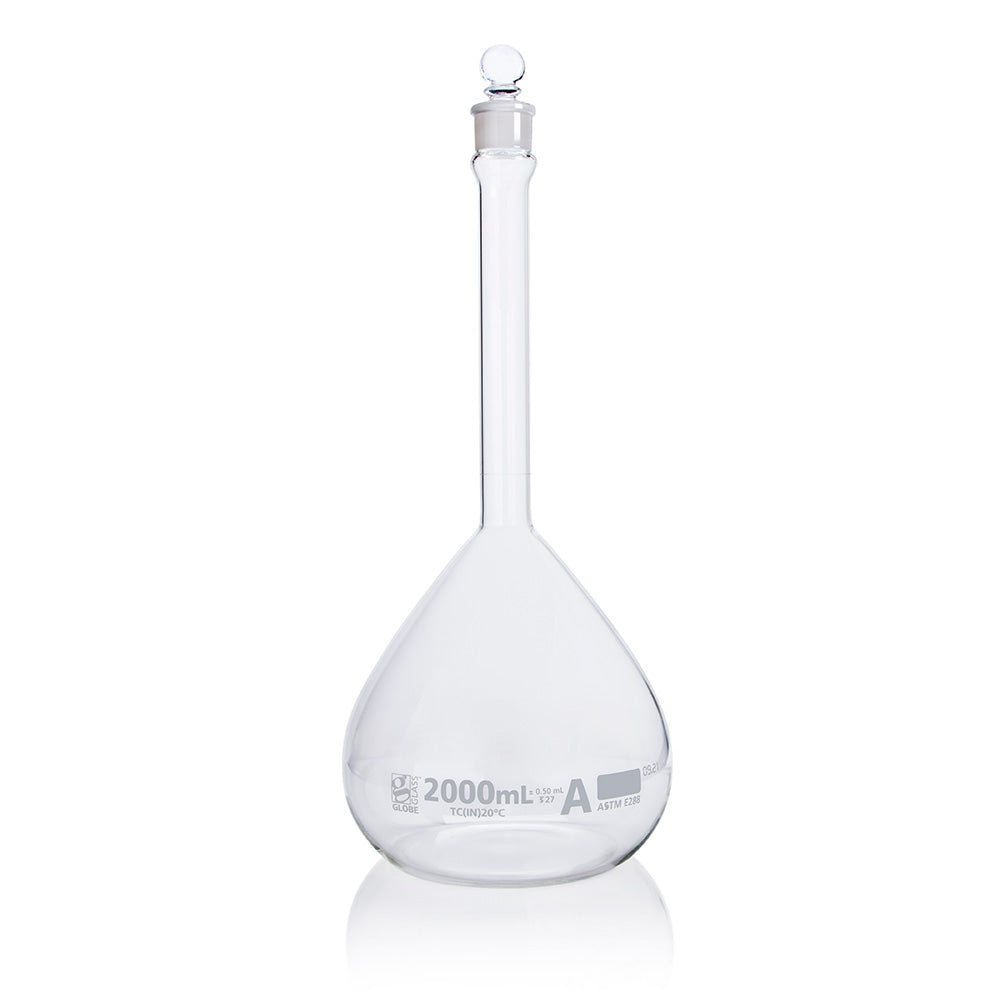 Globe Scientific 8202000 Flask Volumetric Globe Glass 2000mL Class A To Contain (TC) ASTM E288 1/Box