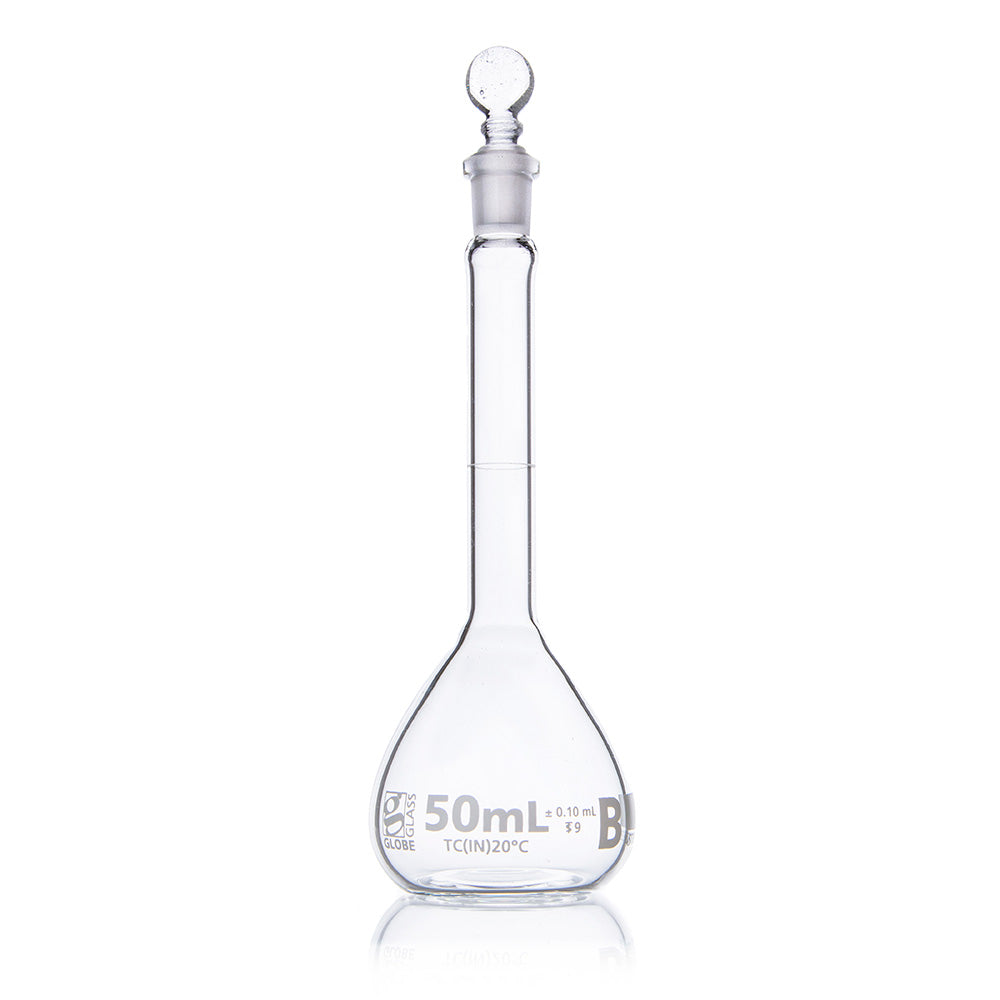 Globe Scientific 8250050 Flask Volumetric Globe Glass 50mL Class B To Contain (TC) ASTME288 6/Box
