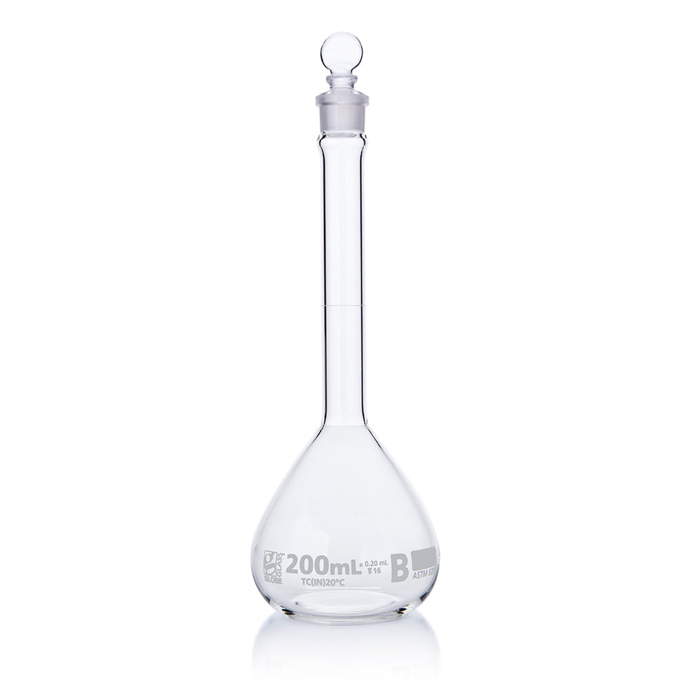 Globe Scientific 8250200 Flask Volumetric Globe Glass 200mL Class B To Contain (TC) ASTME288 6/Box