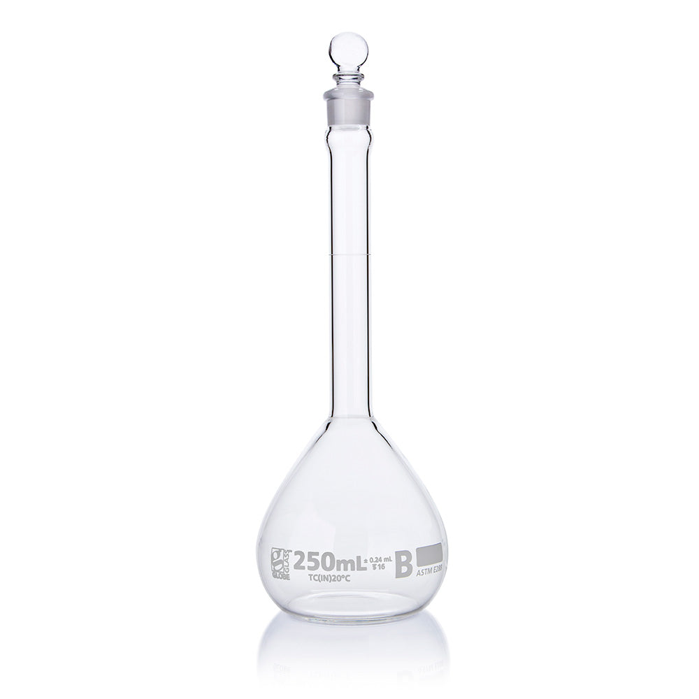 Globe Scientific 8250250 Flask Volumetric Globe Glass 250mL Class B To Contain (TC) ASTME288 6/Box