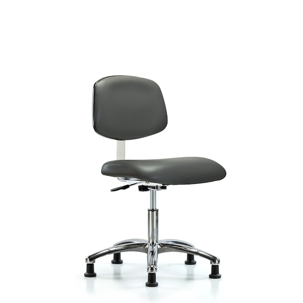 Blue Ridge Ergonomics CLR-VDHCH-CR-RG-8823 Class 10 Clean Room Vinyl Chair Chrome - Desk Height with Stationary Glides in Carbon Supernova™ Vinyl