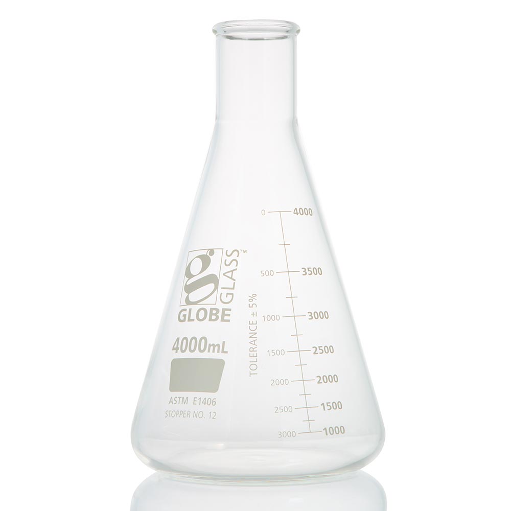 Globe Scientific 8430250 Flask Erlenmeyer Globe Glass 250mL Heavy Duty Narrow Mouth Dual Graduations ASTM E1406 6/Box