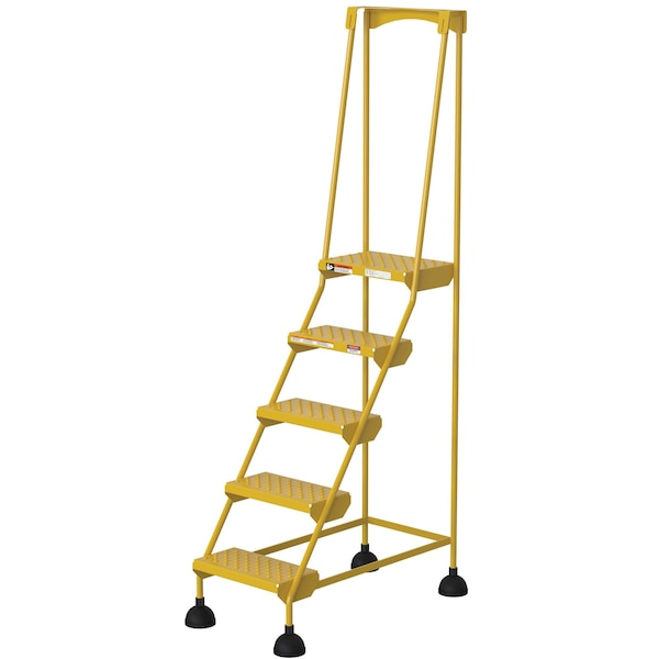Vestil LAD-5-Y-P 82.4375 H Steel Commercial Spring Loaded Rolling Ladder, 5 Steps