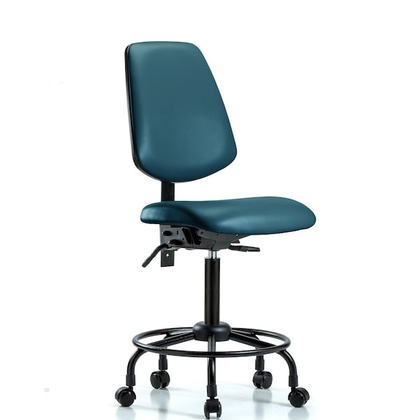 Blue Ridge Ergonomics VMBCH-MB-RT-T1-A0-RC-8801 Rutledge Vinyl Chair - Medium Bench Height with Round Tube Base, Medium Back, Seat Tilt, & Casters in Marine Blue Supernova™ Vinyl